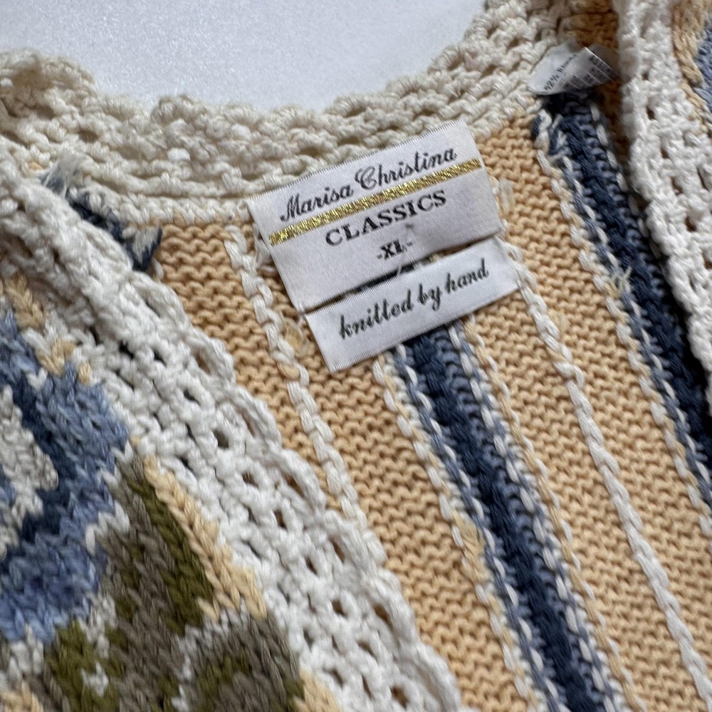 Y2K Marisa Christina Sweater Vest Womens XL Blue Floral Knit Boho Knit Granny - Picture 3 of 9